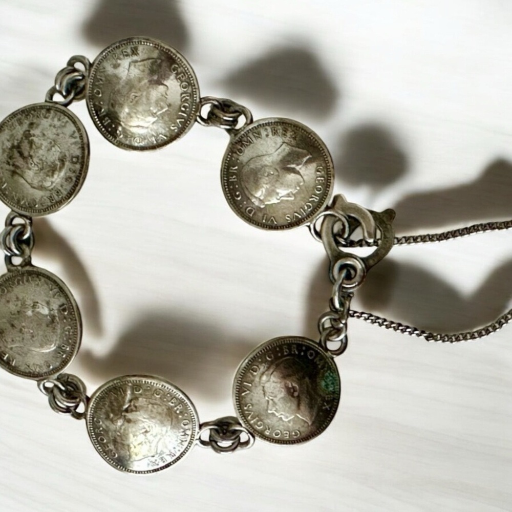 Vintage King George VI Silver Threepence Coin Bracelet